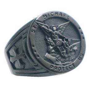 Knights Templar Ring - St. Michael Protect Us Black - Bricks Masons