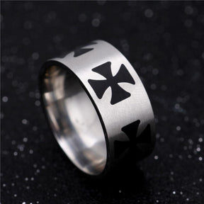 Knights Templar Ring - Stainless Steel Black Cross - Bricks Masons