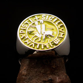 Knights Templar Ring - Yellow Sigillum MilItum XPISTI Sterling Silver - Bricks Masons