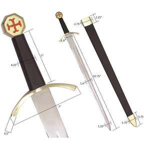 Knights Templar Sword - with Black Gold Hilt and Black Scabbard & Red Cross - Bricks Masons