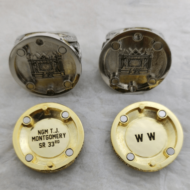 Master Mason Blue Lodge Ring - White Gold Plated & 18k Yellow Gold Face - Bricks Masons