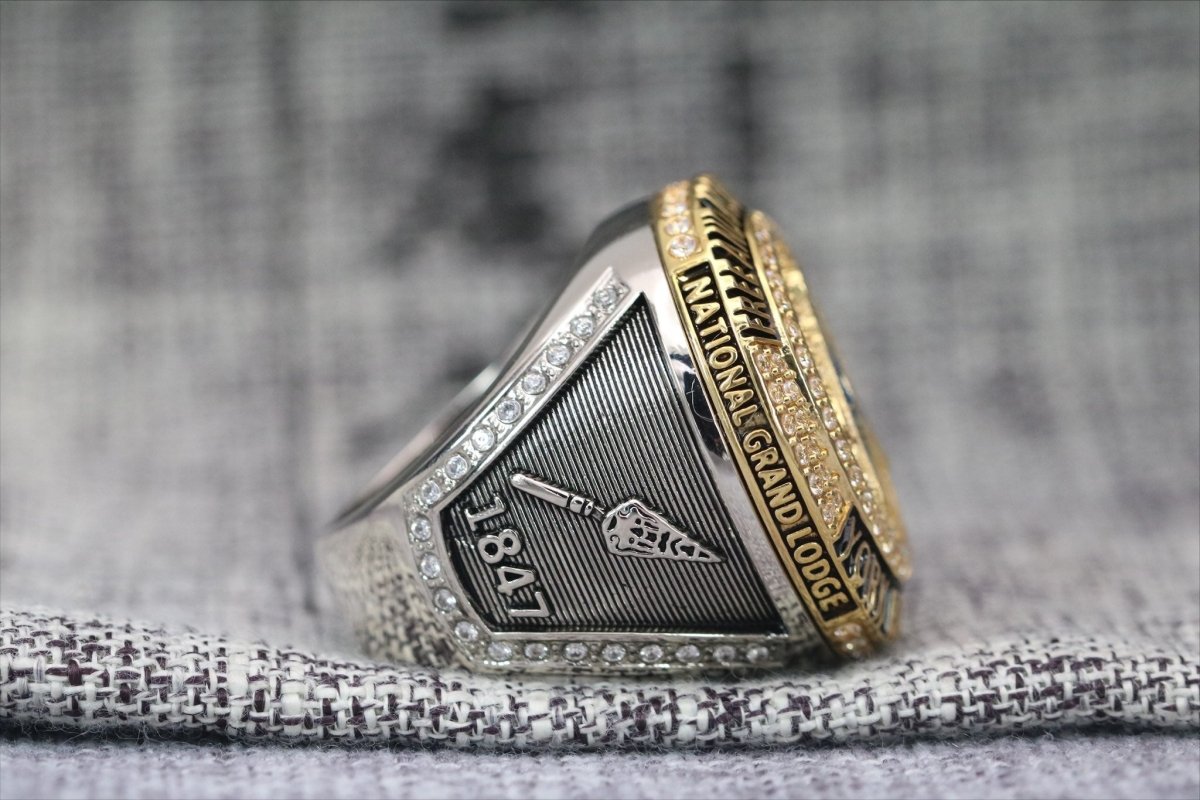 Master Mason Blue Lodge Ring - White Gold Plated & 18k Yellow Gold Face - Bricks Masons