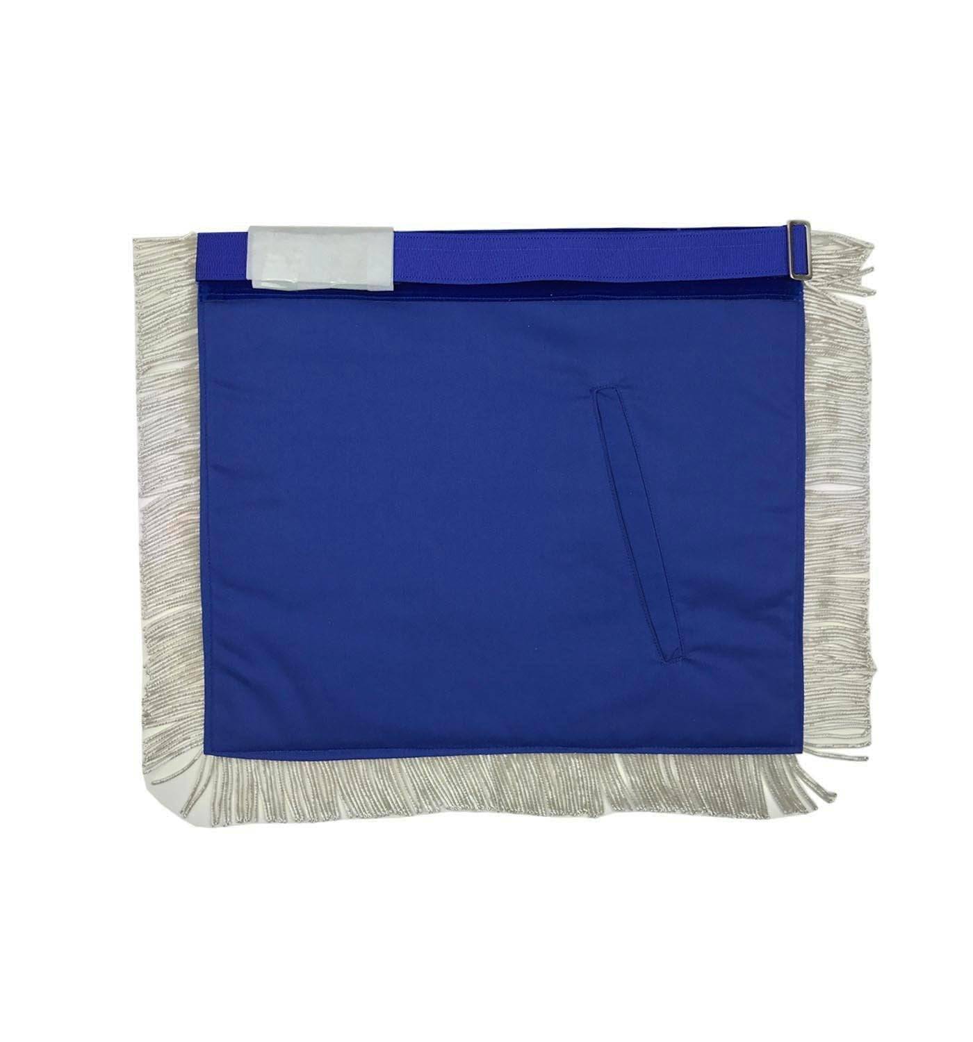 Master Mason Blue Lodge Apron - Blue Velvet with Silver Fringe Hand Embroidered - Bricks Masons