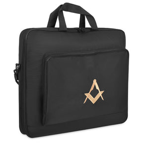 Master Mason Blue Lodge Apron Case - Black Cordura With Gold Square & Compass - Bricks Masons