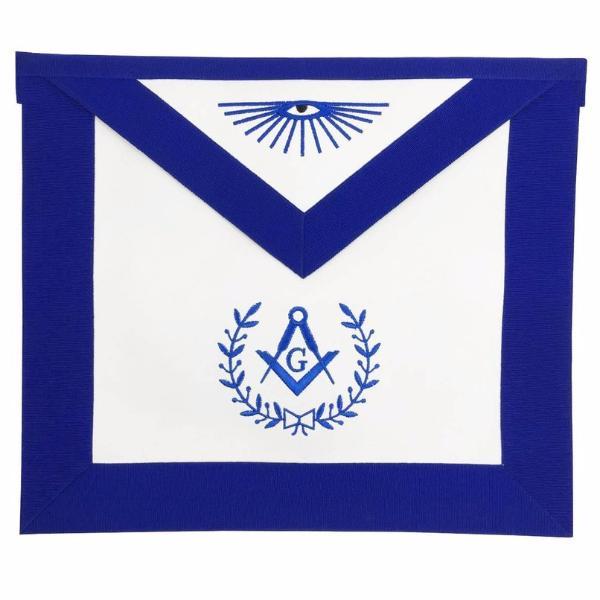 Master Mason Blue Lodge Apron - White & Blue Machine Embroidery - Bricks Masons