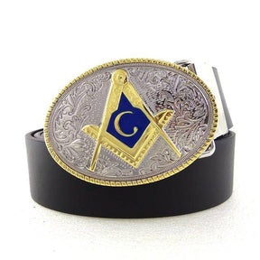 Master Mason Blue Lodge Belt - Cowboy Gold & blue - Bricks Masons