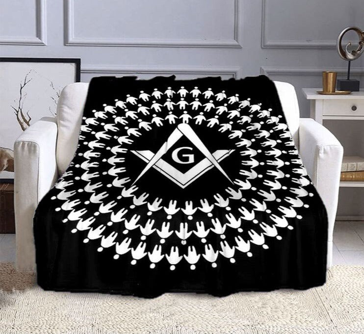 Master Mason Blue Lodge Blanket - Square and Compass G Flannel - Bricks Masons