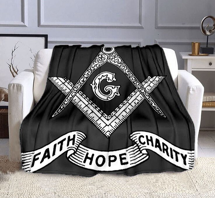 Master Mason Blue Lodge Blanket - The Freemasons Printed Flannel Cashmere - Bricks Masons