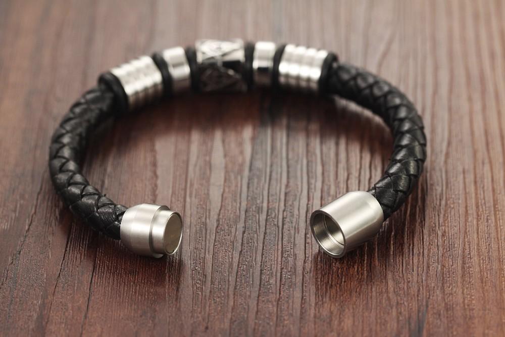 Master Mason Blue Lodge Bracelet - Compass and Square G Leather with Magnetic Clasp - Bricks Masons