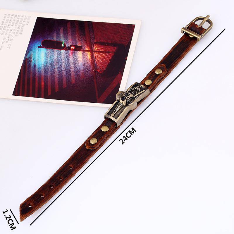 Master Mason Blue Lodge Bracelet - Skull Square Compass Leather - Bricks Masons