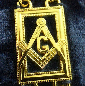 Master Mason Blue Lodge Chain Collar - Gold Plated Square & Compass G - Bricks Masons