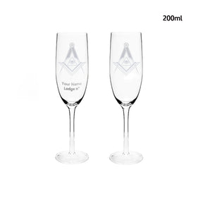 Master Mason Blue Lodge Champagne Flute - 2 Pieces Set - Bricks Masons