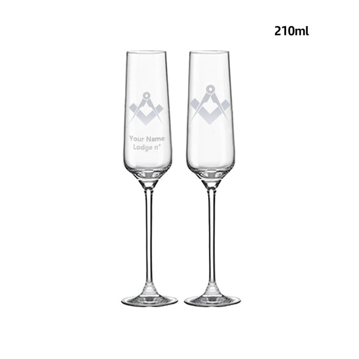 Master Mason Blue Lodge Champagne Flute - 2 Pieces Set - Bricks Masons
