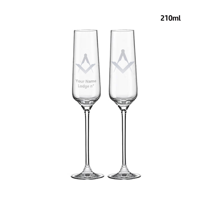 Master Mason Blue Lodge Champagne Flute - 2 Pieces Set - Bricks Masons