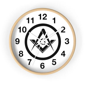 Master Mason Blue Lodge Clock - Square & Compass G Wooden Frame - Bricks Masons