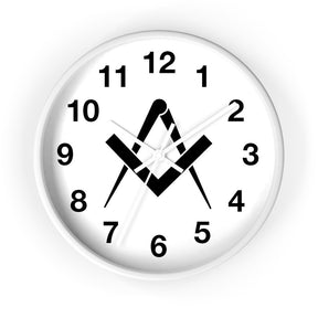 Master Mason Blue Lodge Clock - Wooden Frame Square & Compass - Bricks Masons
