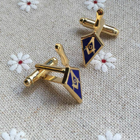 Master Mason Blue Lodge Cufflink - Blue & Gold Trowel - Bricks Masons