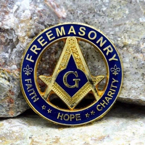 Master Mason Blue Lodge Lapel Pin - FAITH HOPE CHARITY Gold & Blue - Bricks Masons