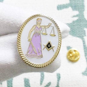 Master Mason Blue Lodge Lapel Pin - Lawyer Justice Lady - Bricks Masons