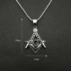 Master Mason Blue Lodge Necklace - Crystal Square & Compass G [Gold & Silver] - Bricks Masons