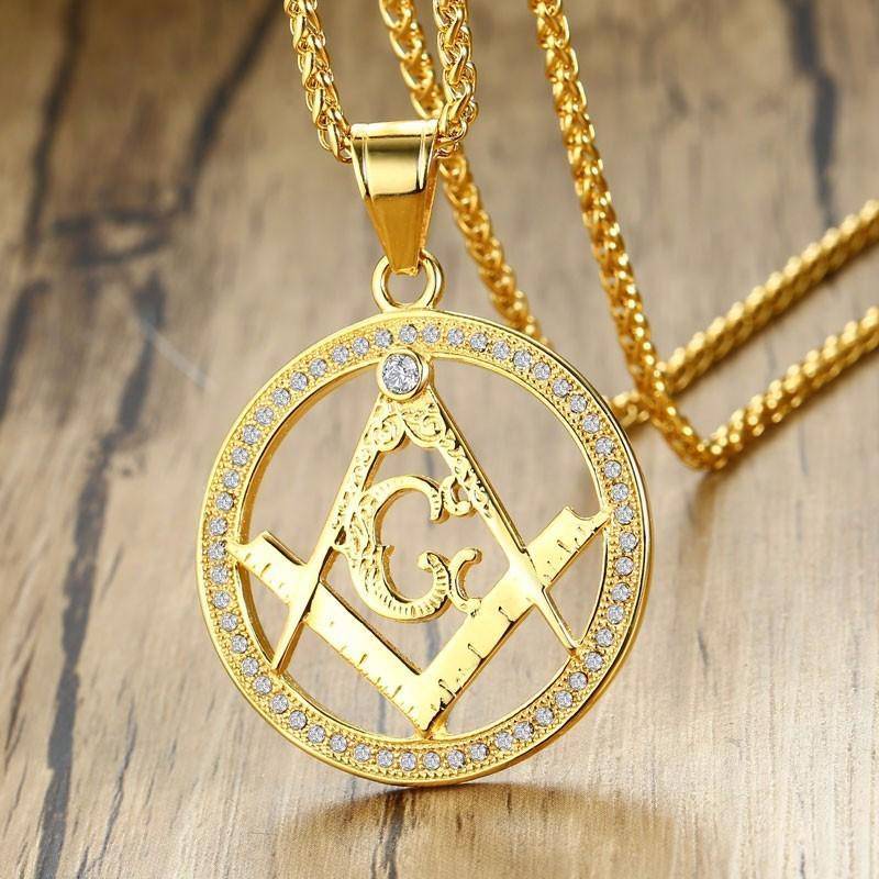 Master Mason Blue Lodge Necklace - Round Square Compass G - Bricks Masons