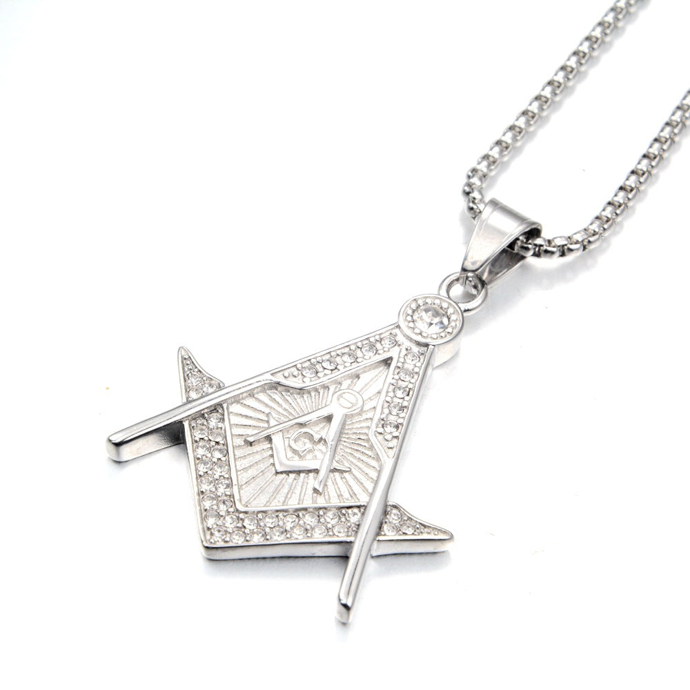 Master Mason Blue Lodge Necklace - Silver & Gold Double Square And Compass G - Bricks Masons