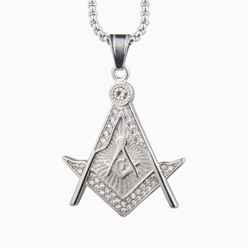 Master Mason Blue Lodge Necklace - Silver & Gold Double Square And Compass G - Bricks Masons