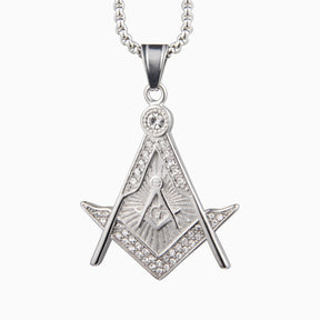 Master Mason Blue Lodge Necklace - Silver & Gold Double Square And Compass G - Bricks Masons