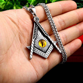 Master Mason Blue Lodge Necklace - Yellow Eye Stainless Steel - Bricks Masons