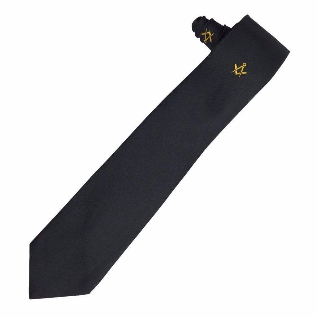 Master Mason Blue Lodge Necktie - Black Machine Embroidery - Bricks Masons