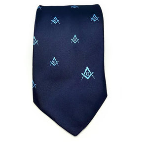 Master Mason Blue Lodge Necktie - Blue with Square & Compass G - Bricks Masons