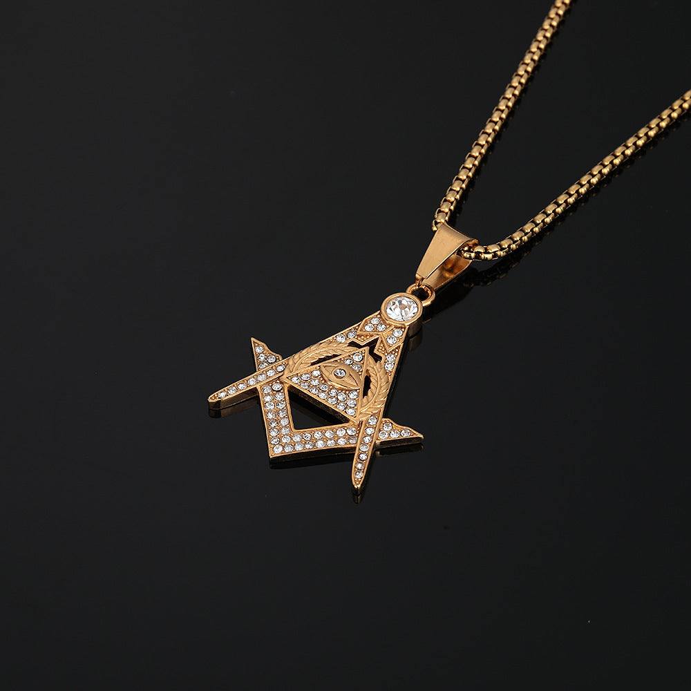 Master Mason Blue Lodge Pendant - Eye Of Providence Iced Out In Gold - Bricks Masons