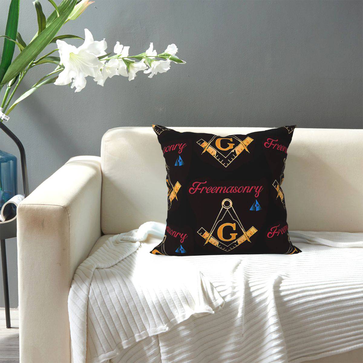 Master Mason Blue Lodge Pillowcase - Square and Compass With G - Bricks Masons