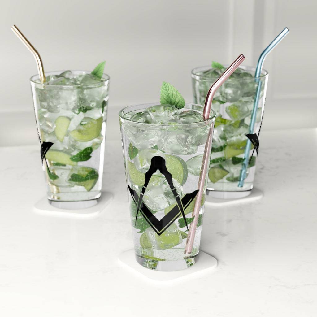 Master Mason Blue Lodge Pint Glass - 16oz Square & Compass - Bricks Masons