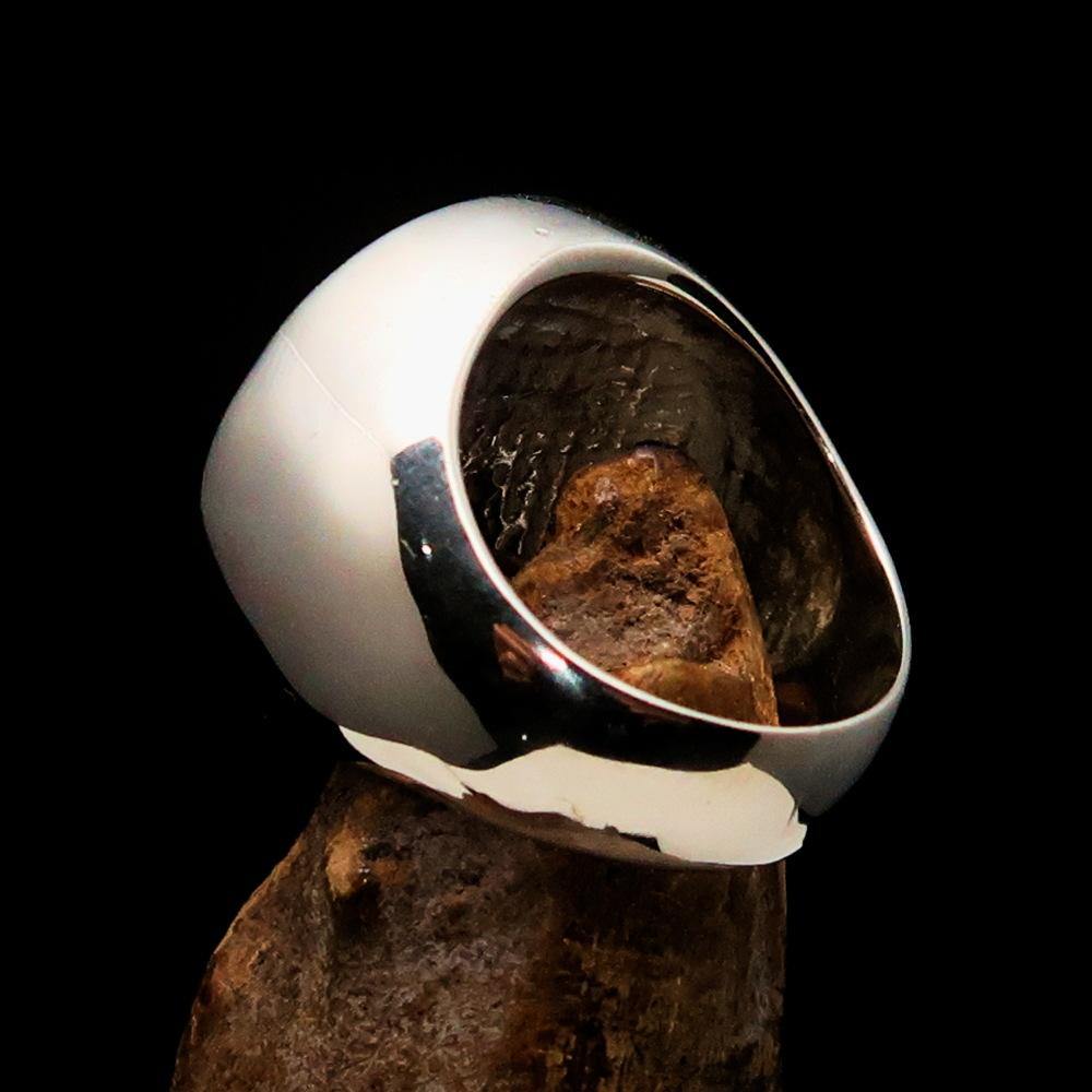 Master Mason Blue Lodge Ring - Black Sterling Silver With Skull Square and Compass - Bricks Masons