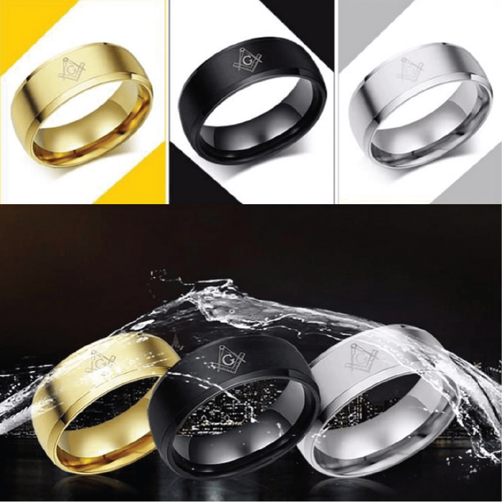 Master Mason Blue Lodge Ring - Le Baiser Square & Compass Smooth Band - Bricks Masons