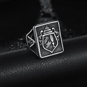 Master Mason Blue Lodge Ring - Silver Titanium Steel - Bricks Masons
