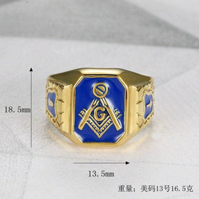 Master Mason Blue Lodge Ring - Square & Compass G (Blue) - Bricks Masons
