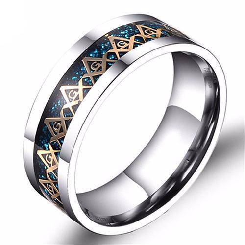 Master Mason Blue Lodge Ring - Square & Compass Opalite - Bricks Masons