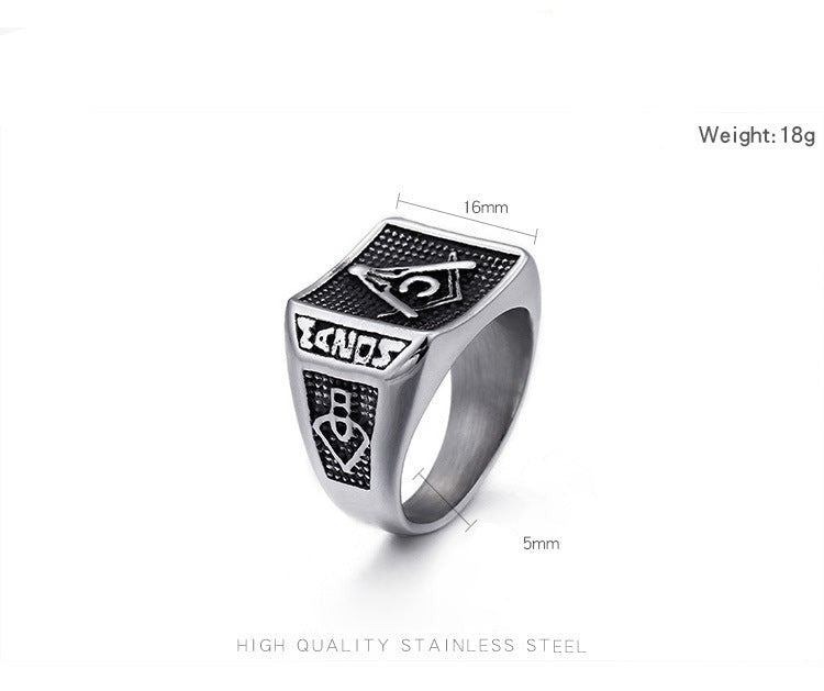 Master Mason Blue Lodge Ring - Stainless Steel Silver Mason Square & Compass G - Bricks Masons