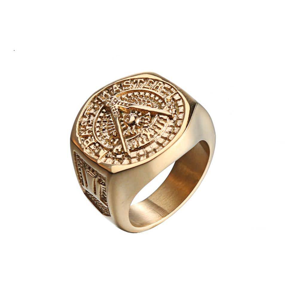 Master Mason Blue Lodge Ring - Vintage Gold Plating Square and Compass G - Bricks Masons