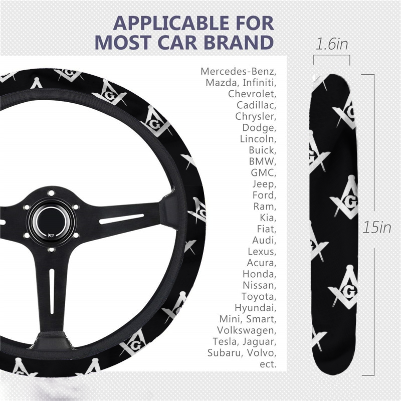 Master Mason Blue Lodge Steering Wheel Cover - White & Gold - Bricks Masons