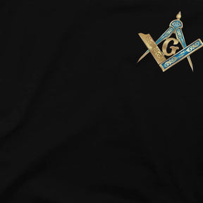 Master Mason Blue Lodge T-Shirt - Blue  Gold Square Compass Polyester - Bricks Masons