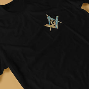 Master Mason Blue Lodge T-Shirt - Blue  Gold Square Compass Polyester - Bricks Masons