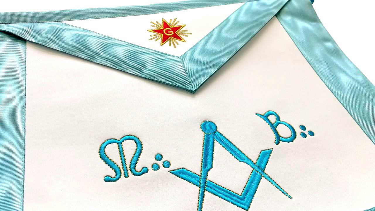 Master Mason French Rite Apron - Sky Blue Silk & Moire - Bricks Masons