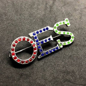 OES Brooch - Rhinestone - Bricks Masons