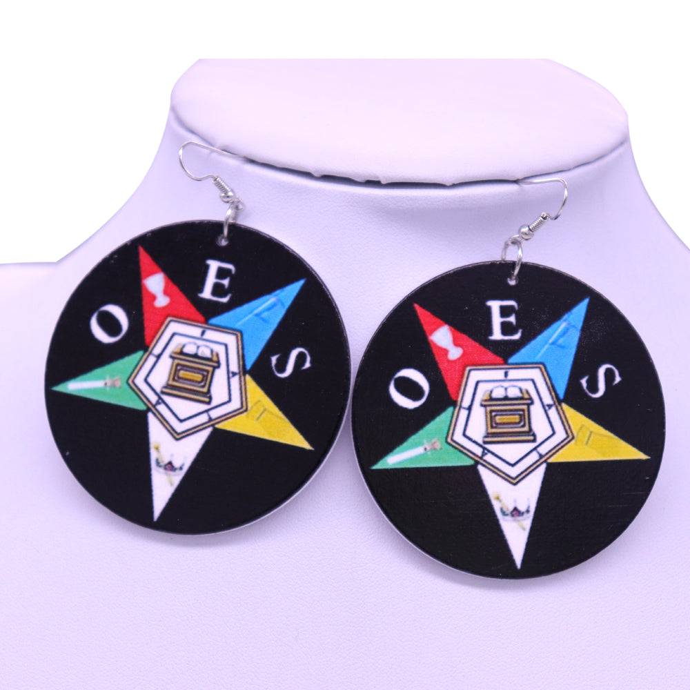 OES Earring - Painted Natural Wood - Bricks Masons