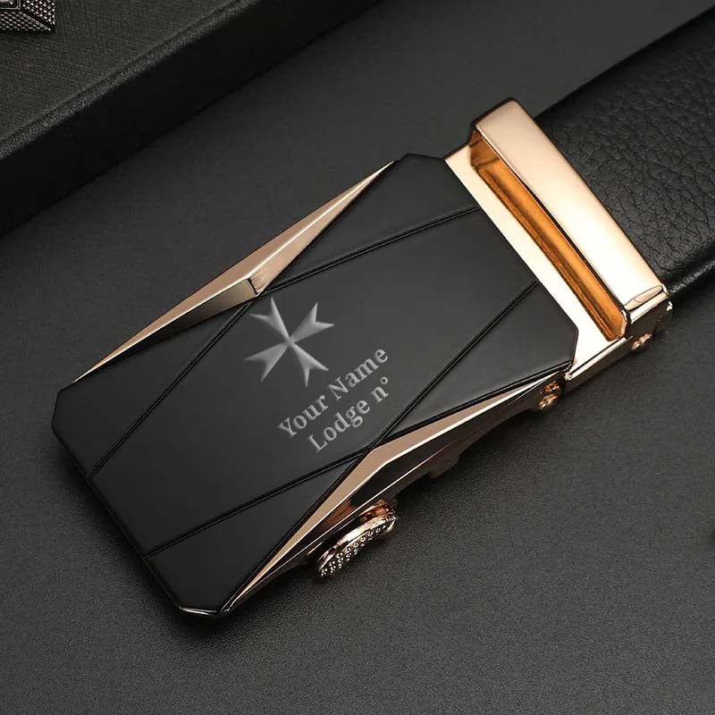 Order Of Malta Commandery Belt - Black Leather - Bricks Masons