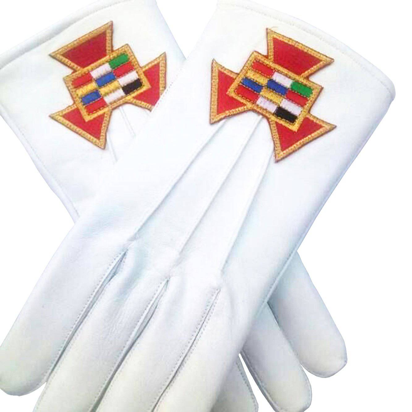 Past High Priest Royal Arch Chapter Gloves - White Leather Machine Embroidered Emblem - Bricks Masons
