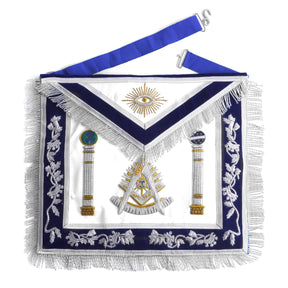 Past Master Blue Lodge California Regulation Apron - Blue & Gold Hand Embroidery Bullion With Pillars - Bricks Masons